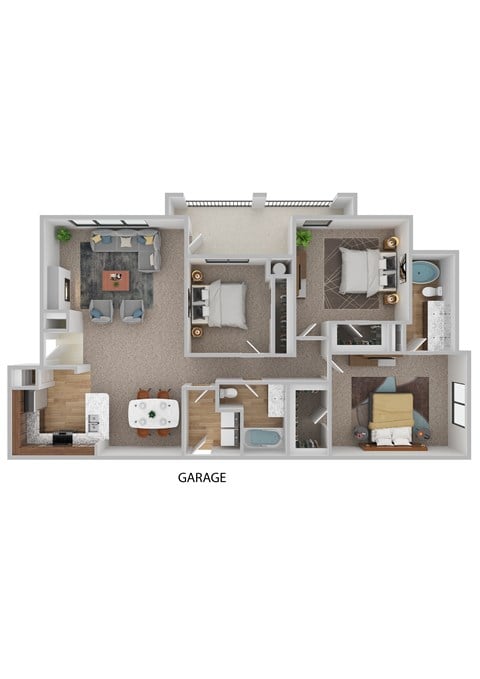 Floor plan for 3 beds, 2 baths, 1355 sqft