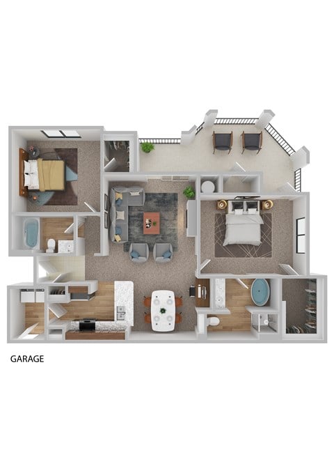 Floor plan for 2 beds, 2 baths, 1278 sqft