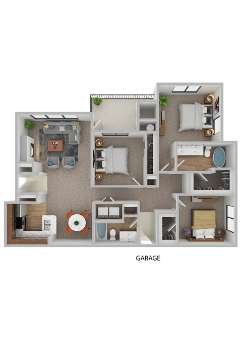 Floor plan for 3 beds, 2 baths, 1415 sqft