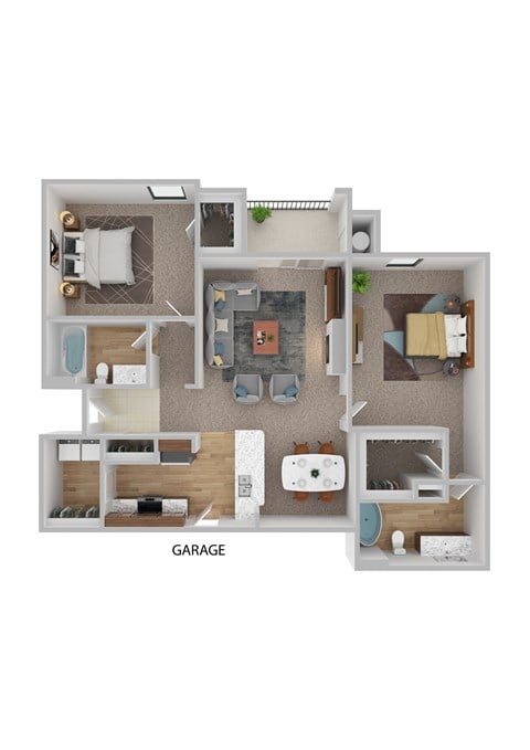 Floor plan for 2 beds, 2 baths, 1084 sqft