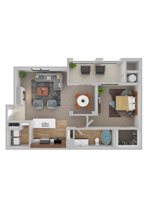 Floor plan for 1 bed, 1 bath, 798 sqft