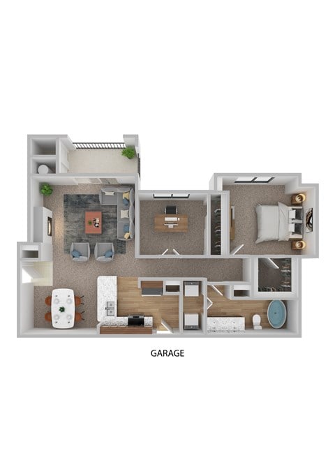 Floor plan for 1 bed, 1 bath, 992 sqft