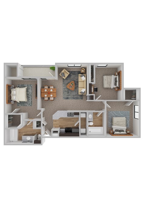 Floor plan for 3 beds, 2 baths, 1187 sqft