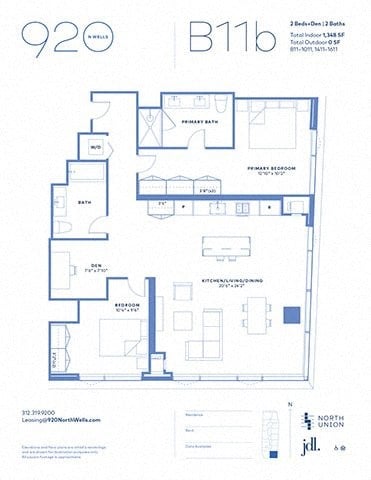 Floor plan for 2 beds, 2 baths, 1358 sqft