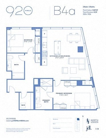 Floor plan for 2 beds, 2 baths, 1176 sqft
