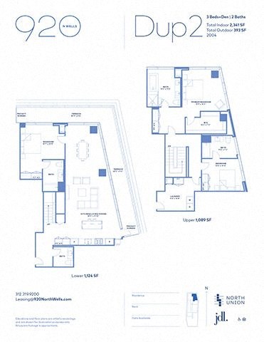 Floor plan for 3 beds, 3.5 baths, 2213 sqft