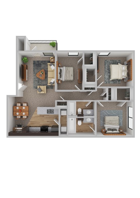 Floor plan for 3 beds, 2 baths, 1203 sqft