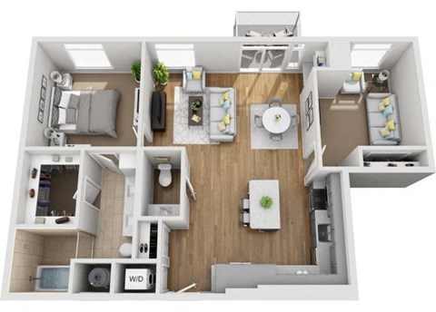 Floor plan for 1 bed, 1.5 baths, 1170 sqft