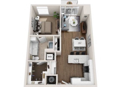 Floor plan for 1 bed, 1 bath, 768 sqft