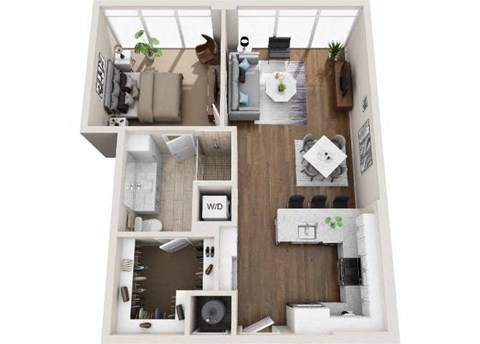 Floor plan for 1 bed, 1 bath, 822 sqft