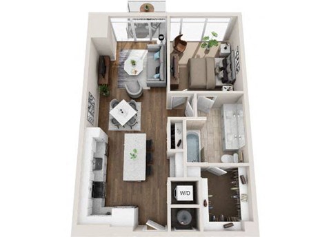 Floor plan for 1 bed, 1 bath, 825 sqft