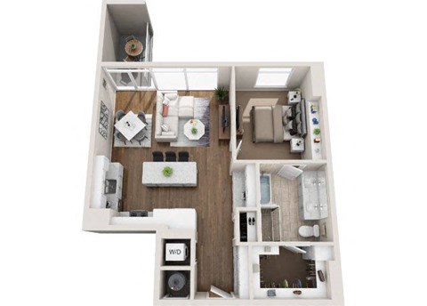 Floor plan for 1 bed, 1 bath, 839 sqft