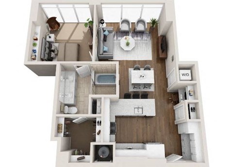 Floor plan for 1 bed, 1 bath, 895 sqft