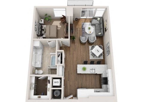 Floor plan for 1 bed, 1 bath, 938 sqft