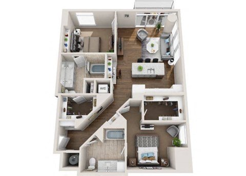 Floor plan for 2 beds, 2 baths, 1196 sqft