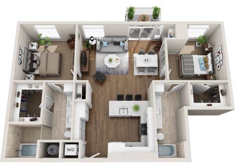 Floor plan for 2 beds, 2 baths, 1203 sqft