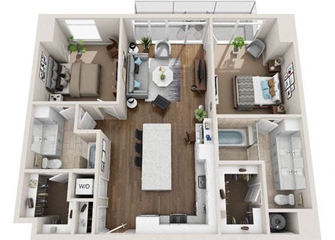 Floor plan for 2 beds, 2 baths, 1234 sqft