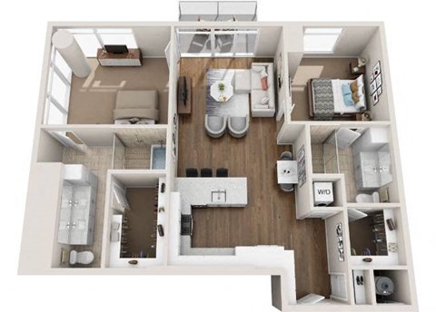 Floor plan for 2 beds, 2 baths, 1300 sqft