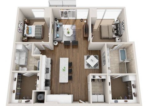 Floor plan for 2 beds, 2 baths, 1339 sqft