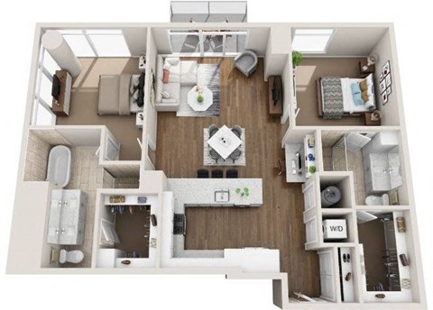 Floor plan for 2 beds, 2 baths, 1384 sqft