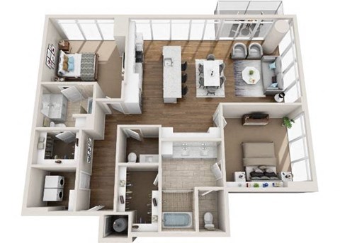 Floor plan for 2 beds, 2.5 baths, 1485 sqft
