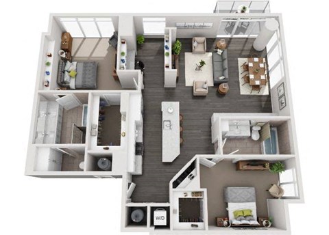 Floor plan for 2 beds, 2 baths, 1664 sqft