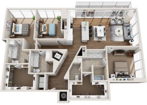 Floor plan for 3 beds, 3 baths, 1823 sqft
