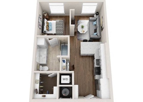 Floor plan for studio, 1 bath, 584 sqft