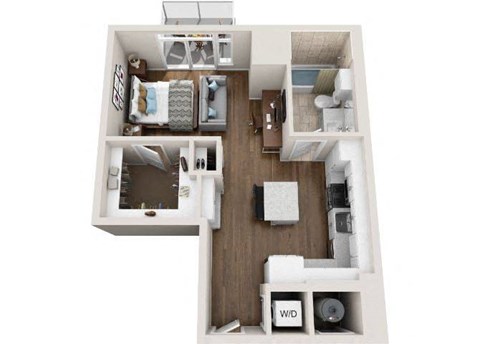 Floor plan for studio, 1 bath, 610 sqft
