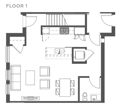 Floor plan for 2 beds, 2.5 baths, 1470 sqft