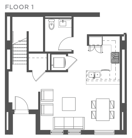 Floor plan for 2 beds, 2.5 baths, 1543 sqft