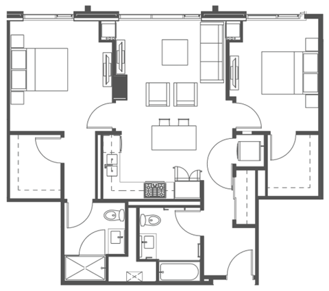Floor plan for 2 beds, 2 baths, 1031 sqft