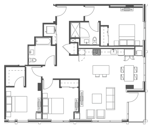 Floor plan for 3 beds, 2 baths, 1426 sqft