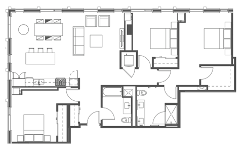 Floor plan for 3 beds, 2 baths, 1593 sqft