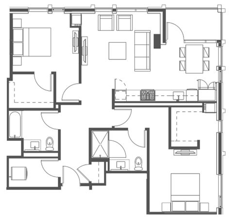 Floor plan for 2 beds, 2 baths, 1185 sqft