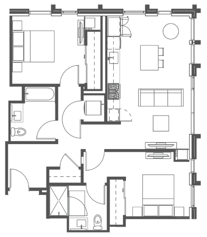 Floor plan for 2 beds, 2 baths, 1008 sqft