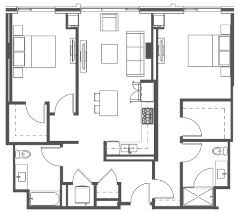 Floor plan for 2 beds, 2 baths, 1128 sqft