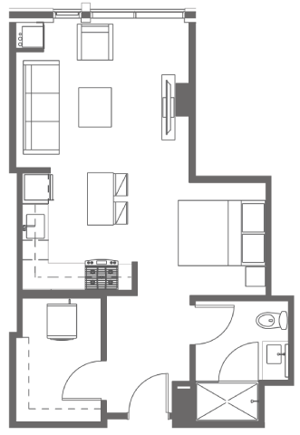 Floor plan for studio, 1 bath, 561 sqft