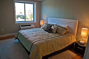 Bronx apartment for rent - a bedroom with a large bed and a window
