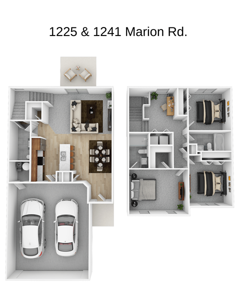 Floor plan for 3 beds, 2.5 baths, 1465 sqft