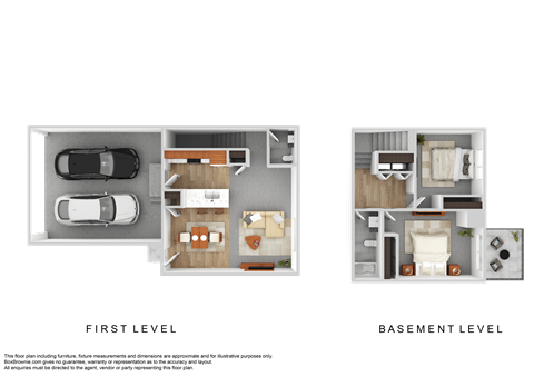 Floor plan for 2 beds, 1.5 baths, 1036 sqft