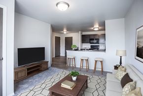 Mitchell apartment for rent - A living room with a television, a couch, and a coffee table.