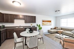 Sioux Falls apartment for rent - A modern kitchen with a dining table and chairs.