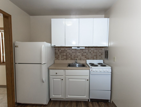 Sioux Falls apartment for rent - an empty kitchen with a stove refrigerator and sink