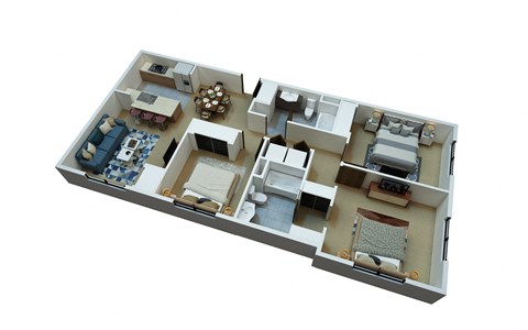 Floor plan for 3 beds, 2 baths, 1257 sqft