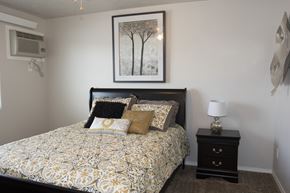 Sioux Falls townhouse for rent - a bedroom with a bed and a night stand and a picture on the wall