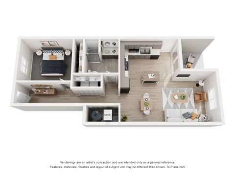 Floor plan for 1 bed, 1 bath, 746 sqft