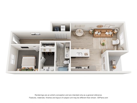 Floor plan for 1 bed, 1 bath, 745 sqft