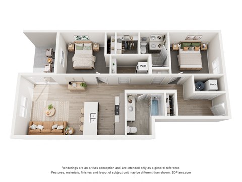 Floor plan for 2 beds, 2 baths, 903 sqft
