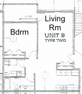 Floor plan for 1 bed, 1 bath, 952 sqft